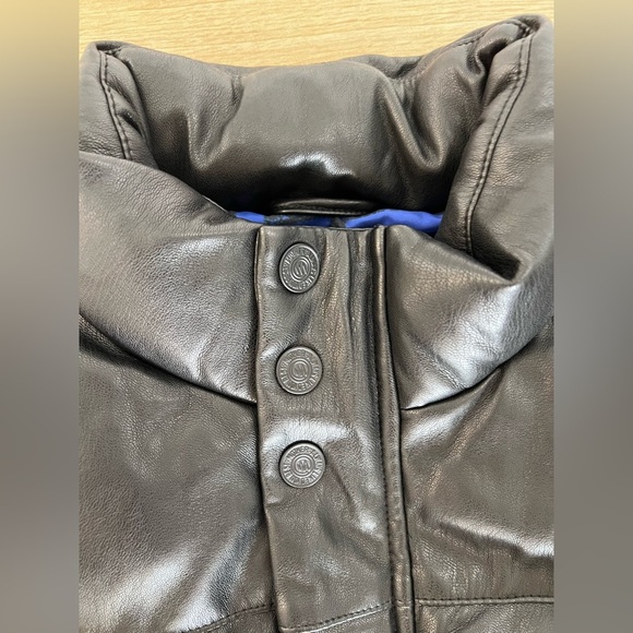 MOTHER Black The Drop Pillow Talk Faux Leather Puffer Jacket Coat Women Medium - Picture 9 of 16